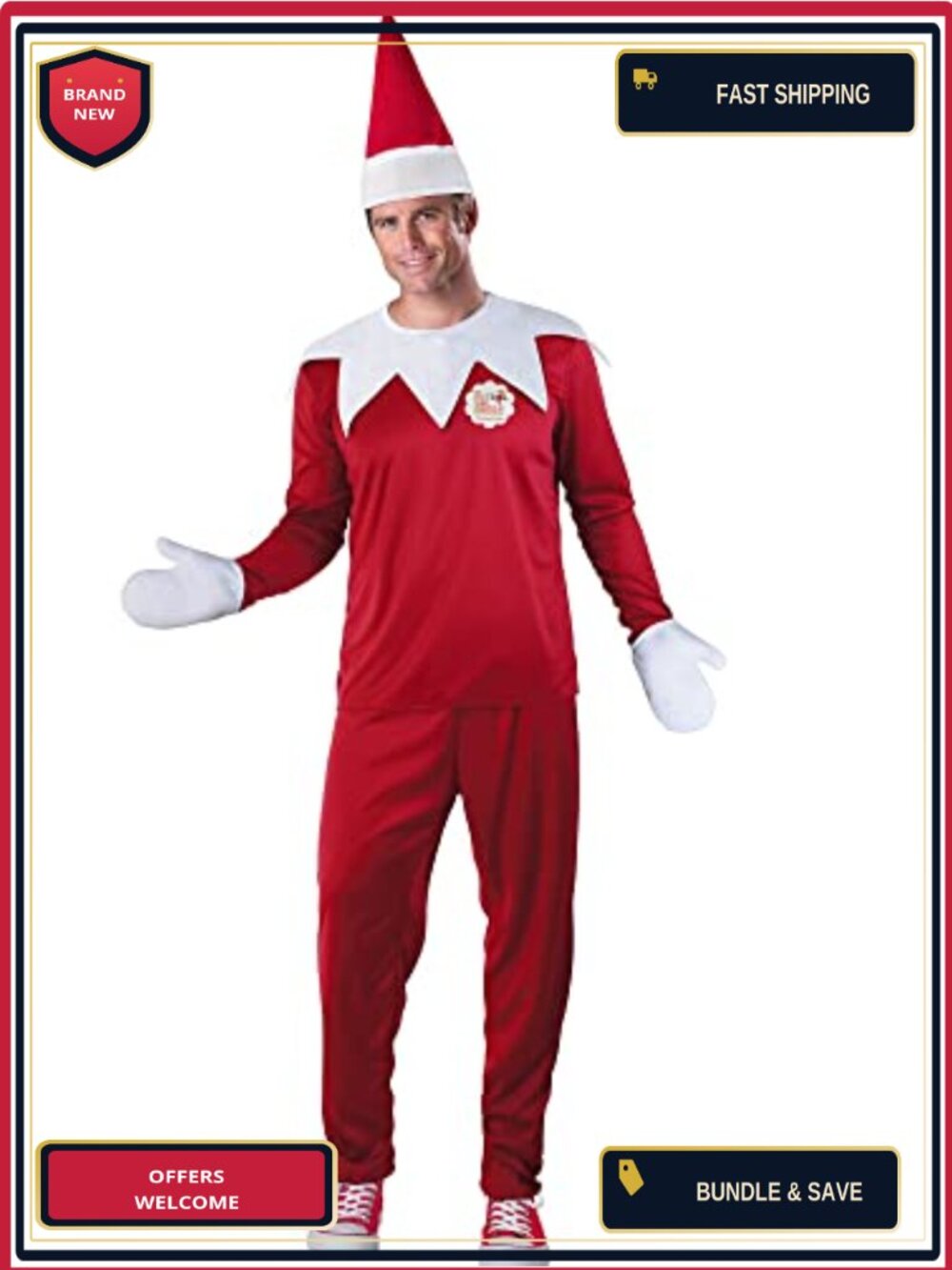 Adult Elf Costume X-Large 5-Piece Set Polyester Christmas
